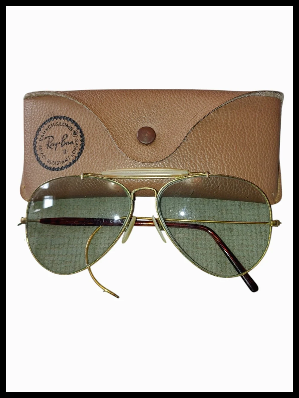 Vintage Ray-Ban Aviator Sunglasses B&L USA Gold Frame Mismatched Arms + Case